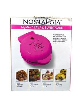 Nostalgia MyMini Lava & Bundt Cake Maker Pink Non-Stick Dessert Appliance – New